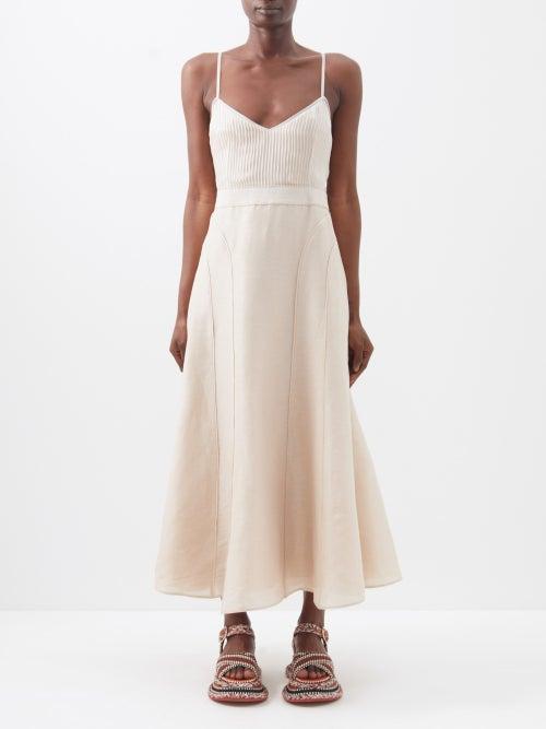 Gabriela Hearst - Bernini Pleated Linen-blend Dress - Womens - Beige