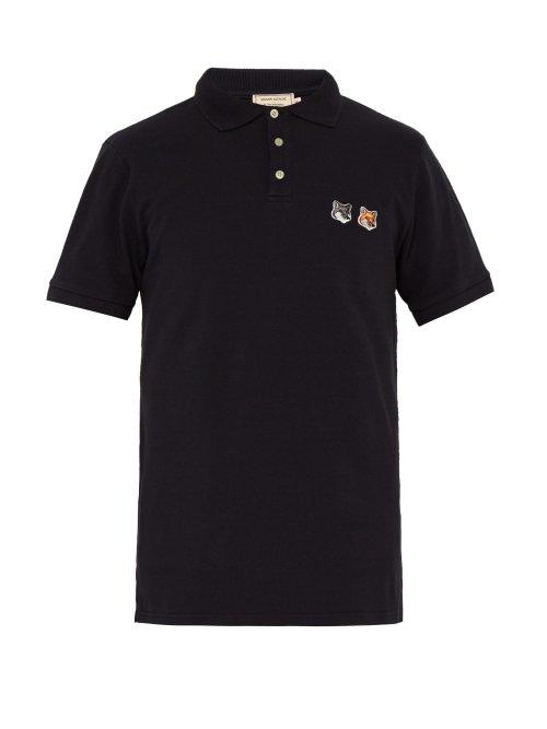 Matchesfashion.com Maison Kitsun - Double Fox Head Embroidered Cotton Polo T Shirt - Mens - Grey