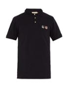 Matchesfashion.com Maison Kitsun - Double Fox Head Embroidered Cotton Polo T Shirt - Mens - Grey