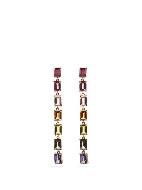 Matchesfashion.com Suzanne Kalan - Rainbow Topaz, Rhodalite & 14kt Gold Drop Earrings - Womens - Yellow Gold