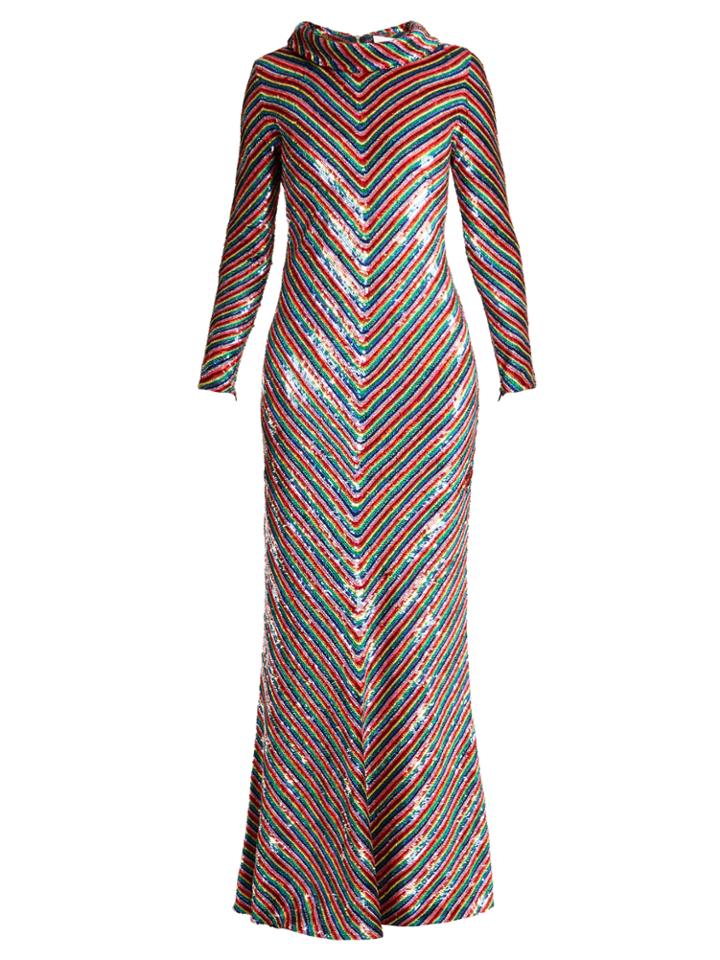 Ashish Rainbow-striped Sequin-embellished Silk Maxi Dress