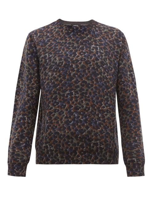 Matchesfashion.com A.p.c. - Fauve Leopard Print Cotton Blend Sweater - Mens - Grey