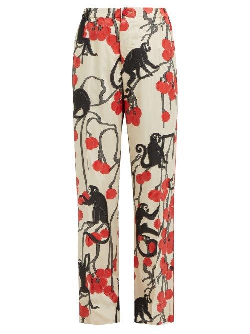 Matchesfashion.com F.r.s - For Restless Sleepers - Etere Cherry & Monkey Jacquard Pyjama Trousers - Womens - Red Multi