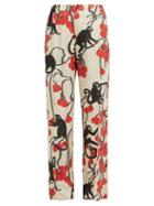 Matchesfashion.com F.r.s - For Restless Sleepers - Etere Cherry & Monkey Jacquard Pyjama Trousers - Womens - Red Multi