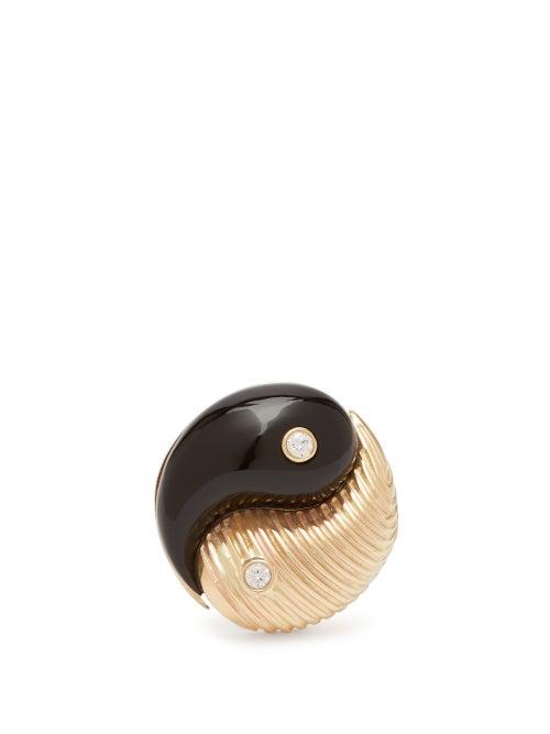 Matchesfashion.com Retrouvai - Yin Yang Diamond & 14kt Gold Ring - Womens - Black