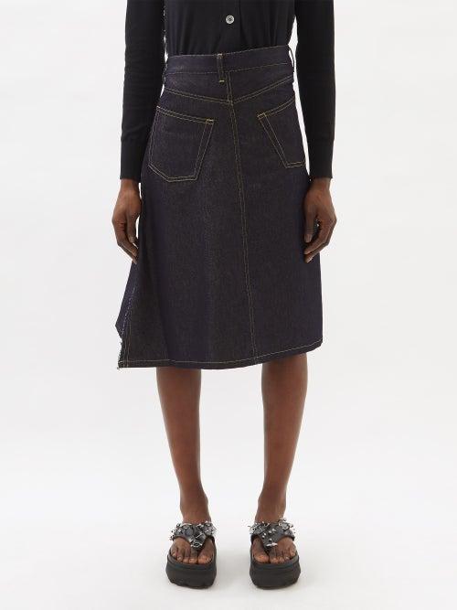 Junya Watanabe - Glittered Denim Skirt - Womens - Indigo