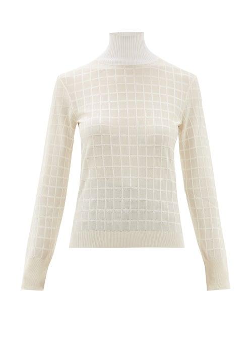 Matchesfashion.com Chlo - Roll Neck Windowpane Check Jacquard Sweater - Womens - White