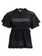 Matchesfashion.com Alexachung - Open Back Crocheted Cotton Blend Top - Womens - Black