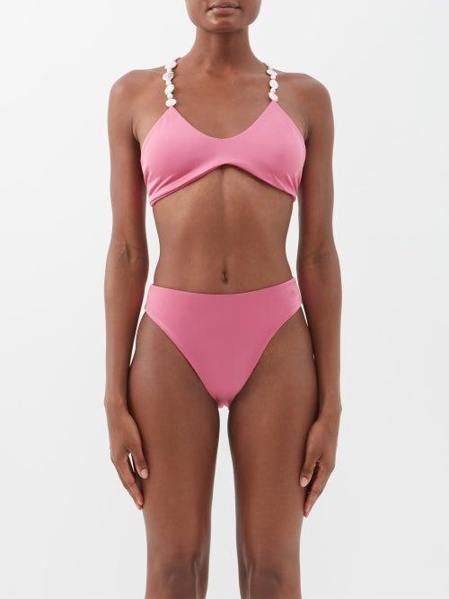Maygel Coronel - Atenas Baroque-pearl Straps High-rise Bikini - Womens - Magenta