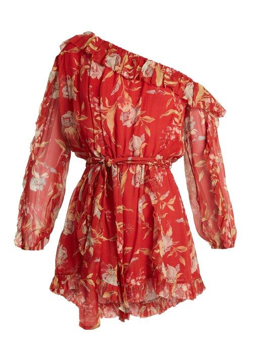 Matchesfashion.com Zimmermann - Corsair Iris Floral Print Silk Georgette Playsuit - Womens - Red Multi