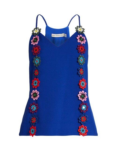 Matchesfashion.com Mary Katrantzou - Osbourne Floral Lace Embellished Crepe Cami Top - Womens - Blue