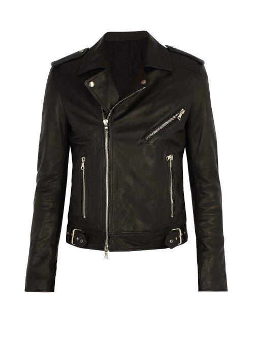 Matchesfashion.com Balmain - Coin Embossed Leather Biker Jacket - Mens - Black