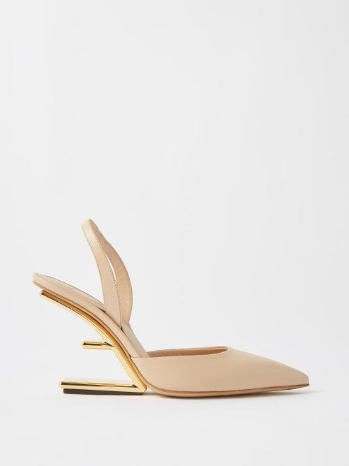 Fendi - Fendi First 95 F-heel Leather Pumps - Womens - Powder