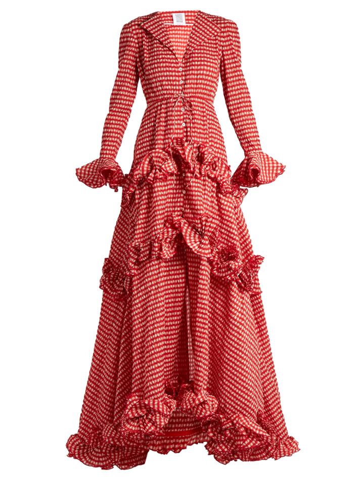 Rosie Assoulin Ruffled And Crinkled Gingham Gown