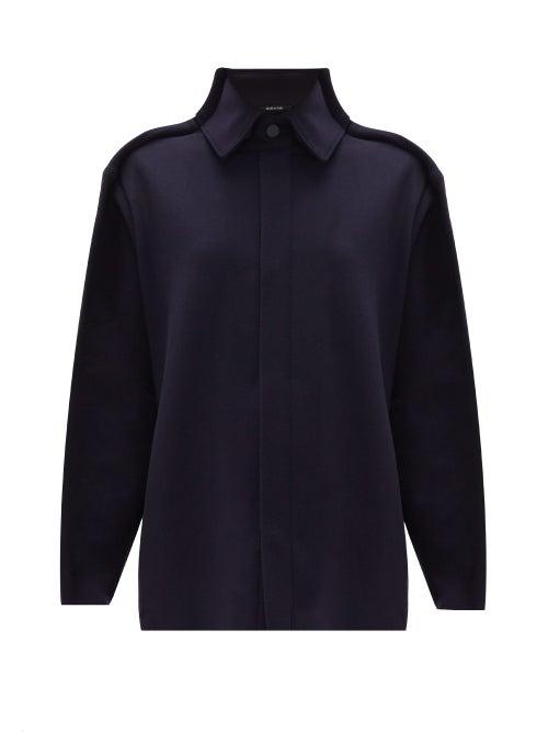 Matchesfashion.com Maison Margiela - Stitched-seam Wool-blend Jacket - Womens - Navy