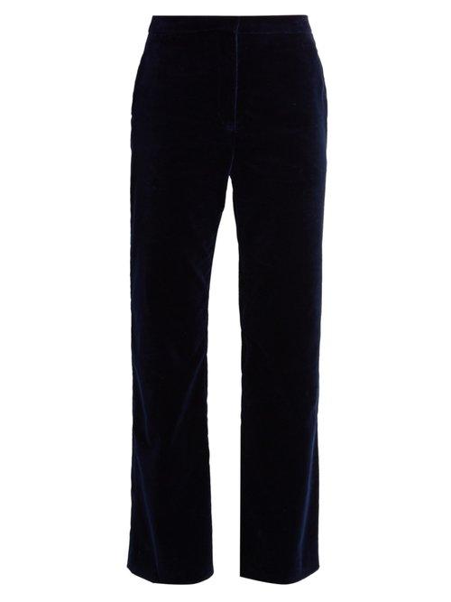 Matchesfashion.com Altuzarra - Nettle Kick Flare Velvet Cropped Trousers - Womens - Navy