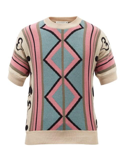 Youths In Balaclava - Graphic-knit Cotton Short-sleeved Sweater - Mens - Multi