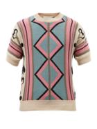 Youths In Balaclava - Graphic-knit Cotton Short-sleeved Sweater - Mens - Multi