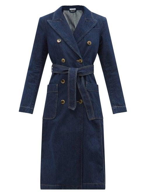 Bella Freud - Astrid Double-breasted Denim Trench Coat - Womens - Dark Denim