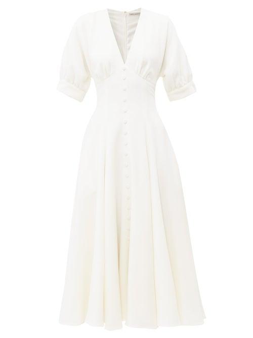 Matchesfashion.com Emilia Wickstead - Bria Flared Wool Crepe Midi Dress - Womens - Ivory