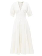 Matchesfashion.com Emilia Wickstead - Bria Flared Wool Crepe Midi Dress - Womens - Ivory