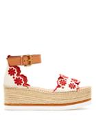 Matchesfashion.com See By Chlo - Laser Cut Leather Flatform Espadrilles - Womens - Red White