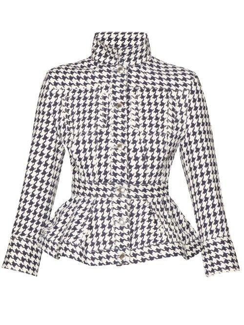 Matchesfashion.com Alexander Mcqueen - Houndstooth Denim Peplum Jacket - Womens - White Multi