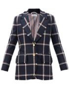 Matchesfashion.com Thom Browne - Single-breasted Fringed Checked Wool-tweed Jacket - Womens - Navy Multi