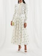 Erdem - Nesrine Disty Floral-embroidered Pliss Skirt - Womens - White Black