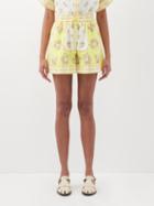 Ale Mais - Catalina Floral-print Cotton-blend Voile Shorts - Womens - Yellow Print