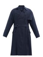 Matchesfashion.com Giorgio Armani - Double-breasted Basketweave Crepe Trench Coat - Mens - Navy