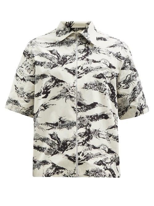 Mens Rtw Givenchy - Zipped Cotton-poplin Short-sleeved Shirt - Mens - White
