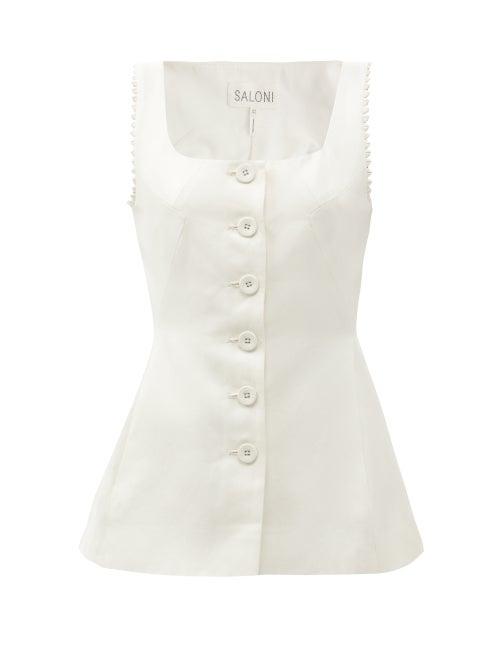 Matchesfashion.com Saloni - Bibba Sleeveless Cotton-blend Twill Jacket - Womens - Cream