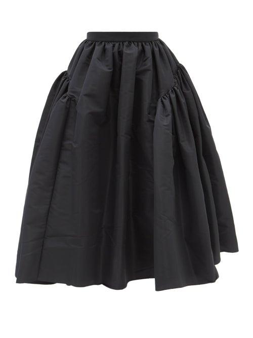 Alexander Mcqueen - Gathered-panel Faille Midi Skirt - Womens - Black