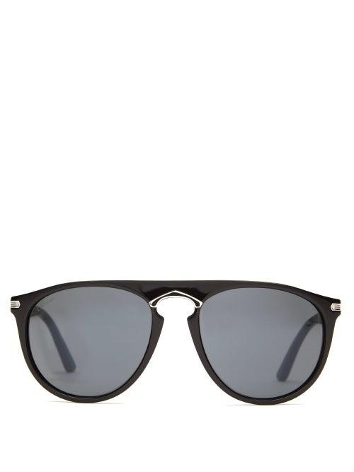 Matchesfashion.com Cartier Eyewear - C De Cartier Aviator Acetate Sunglasses - Mens - Black