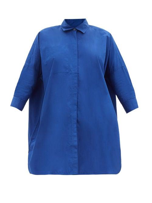 Matchesfashion.com Co - Longline Cotton-blend Poplin Shirt - Womens - Blue