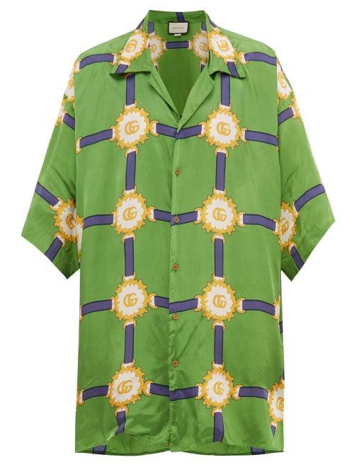 Matchesfashion.com Gucci - Oversized Harness Print Silk Twill Shirt - Mens - Green