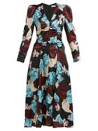Matchesfashion.com Erdem - Annalee Floral Print Satin Dress - Womens - Blue Multi