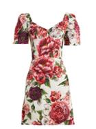 Matchesfashion.com Dolce & Gabbana - Peony And Rose Print Brocade Dress - Womens - White Multi