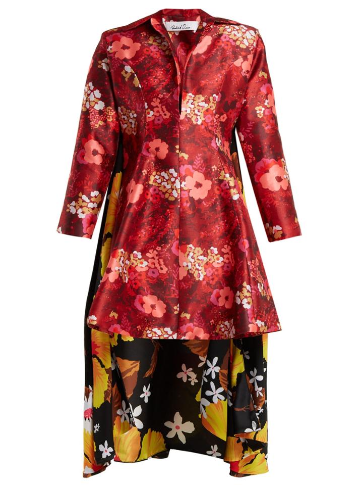 Richard Quinn Floral-print Asymmetric-hem Duchess-satin Dress