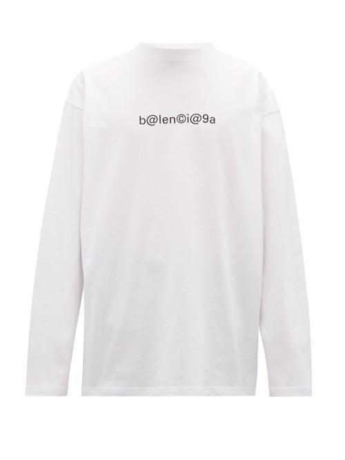 Matchesfashion.com Balenciaga - Oversized Logo-print Cotton Long-sleeved T-shirt - Mens - White Black