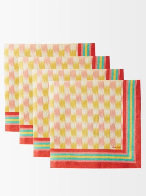 Lisa Corti - Set Of Four Veranda Checked Linen Napkins - Womens - Gold Multi