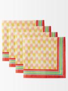 Lisa Corti - Set Of Four Veranda Checked Linen Napkins - Womens - Gold Multi