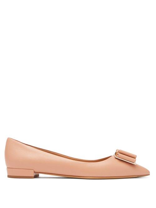 Matchesfashion.com Salvatore Ferragamo - Zeri Leather Ballet Flats - Womens - Beige