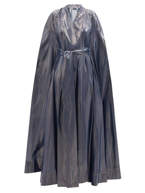 Common Hours - Belted Silk-blend Lurex Cape Gown - Womens - Grey