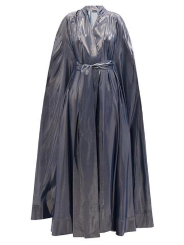Common Hours - Belted Silk-blend Lurex Cape Gown - Womens - Grey