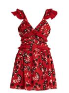 Matchesfashion.com Self-portrait - Open Shoulder Floral Print Crepe De Chine Dress - Womens - Red Multi