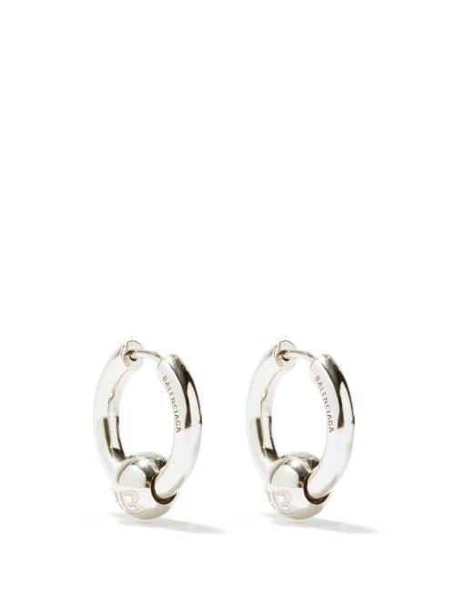 Matchesfashion.com Balenciaga - Force Xs Bb-logo Hoop Earrings - Mens - Silver