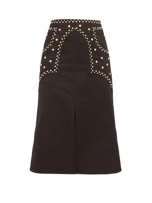 Matchesfashion.com Franoise - Studded Cotton Twill A Line Skirt - Womens - Black