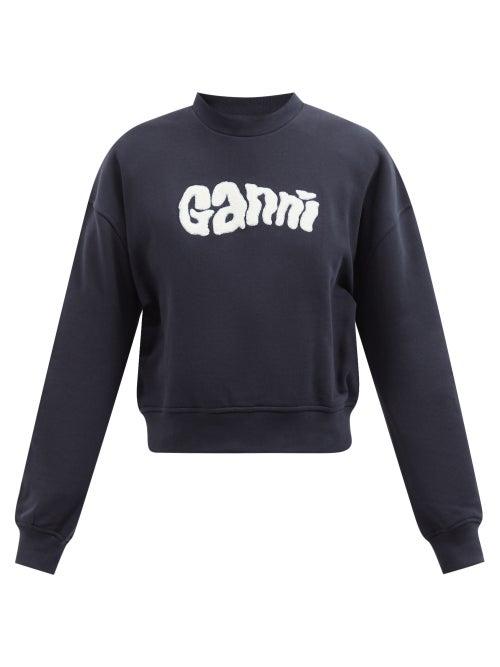 Ganni - Oversized Cotton-blend Jersey Sweatshirt - Womens - Navy White